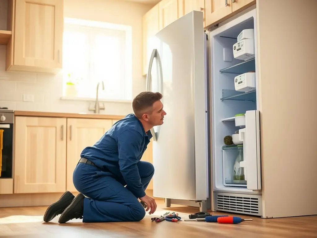 A close-up shot of a technician expertly diagnosing a Sub-Zero refrigerator with diagnostic tools, emphasizing the precision and care taken during the repair process.